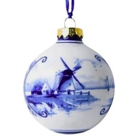 Heinen Delftware Delfts blauw gedecoreerde kerstbal Molens