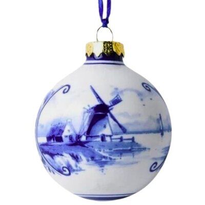 Heinen Delftware Delft blue decorated Christmas bauble Windmills