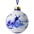 Heinen Delftware Delfts blauw gedecoreerde kerstbal Molens
