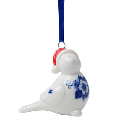 Heinen Delftware Christmas ornament - Pendant Bird with Santa hat
