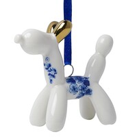 Heinen Delfts blauw Weihnachtsballon-Tier-Hund-Ornament