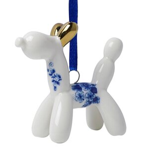 Heinen Delfts blauw Weihnachtsballon-Tier-Hund-Ornament