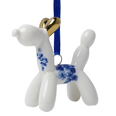 Heinen Delfts blauw Weihnachtsballon-Tier-Hund-Ornament