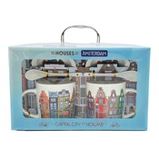 Typisch Hollands Geschenkset van 2 Mokken &amp; Schotel + Lepel (Gevelhuisjes)