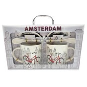Typisch Hollands Geschenkset mit 2 Tassen, Untertasse und Löffel (Fahrrad)