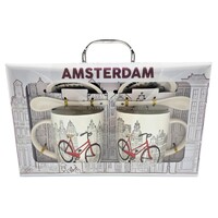TTD Gifts Geschenkset van 2 Mokken & Schotel + Lepel  - Fietsen