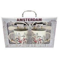 Typisch Hollands Geschenkset van 2 Mokken & Schotel + Lepel (Fiets)