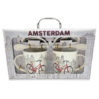 Typisch Hollands Gift Set of 2 Mugs & Saucer + Spoon (Bicycle)