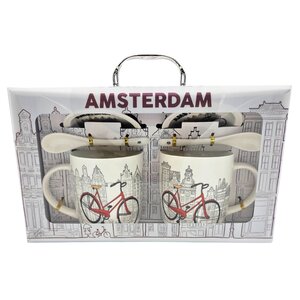 TTD Gifts Geschenkset mit 2 Tassen, Untertasse und Löffel (Fahrrad)