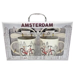 TTD Gifts Geschenkset van 2 Mokken & Schotel + Lepel  - Fietsen