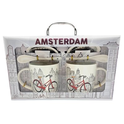 TTD Gifts Gift Set of 2 Mugs & Saucer + Spoon (Bicycle)