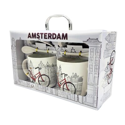 TTD Gifts Gift Set of 2 Mugs & Saucer + Spoon (Bicycle)