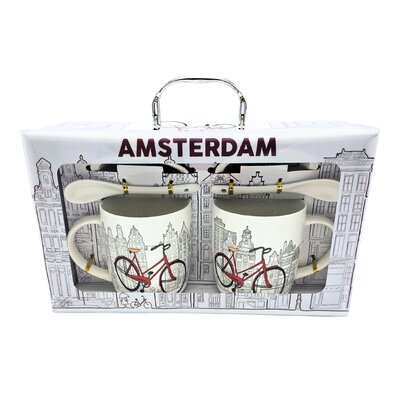 Typisch Hollands Geschenkset mit 2 Tassen, Untertasse und Löffel (Fahrrad)