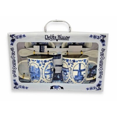 Typisch Hollands Geschenkset mit 2 Tassen, Untertasse und Löffel