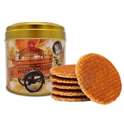 Typisch Hollands Syrup waffles in a nostalgic bakery tin