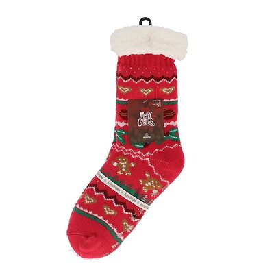 TTD Gifts Foute kerstsokken - Fleece Comfortsokken -Kerst - Rood