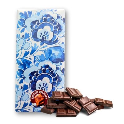 Typisch Hollands Chocoladereep melk in luxe giftpack - Hollandse chocolade (Delfts blauwe bloemen)