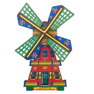 Typisch Hollands Magneet Holland molen - rood - draaiende wieken