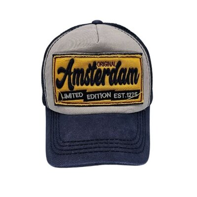 Robin Ruth Fashion Cap Amsterdam -Blauw Beige met gele patch