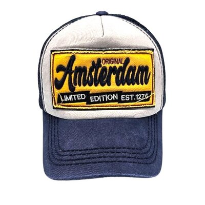 Robin Ruth Fashion Cap Amsterdam -Blauw Beige met gele patch