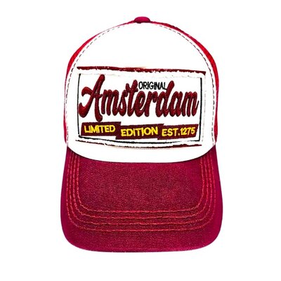 Robin Ruth Fashion Cap Amsterdam -Rood-Wit met grote patch