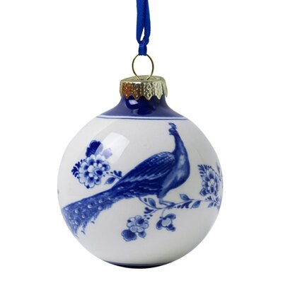 Heinen Delfts blauw Delft blue decorated Christmas ball 7cm - Peacock