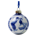 Heinen Delftware Delfts blauw gedecoreerde kerstbal 7cm - Kuspaar