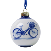 Heinen Delftware Delfts blauw met fiets gedecoreerde kerstbal 7cm