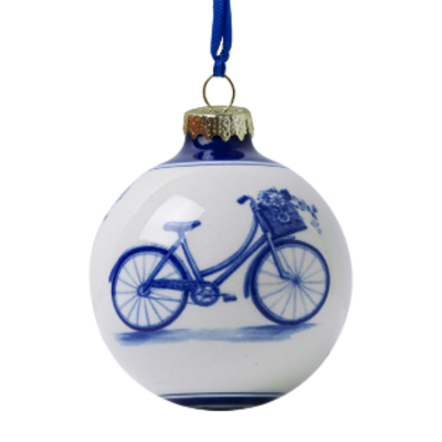 Heinen Delftware Delfter blaue Weihnachtskugel verziert mit Fahrrad 7cm