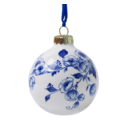 Heinen Delftware Delfts blauw gedecoreerde kerstbal 7cm - Kuspaar