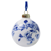 Heinen Delftware Delfts blauw gedecoreerde kerstbal 7cm - Bloesem