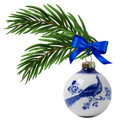 Heinen Delftware Delfter blau dekorierte Weihnachtskugel 7 cm – Pfau