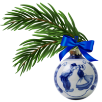 Heinen Delftware Delfts blauw gedecoreerde kerstbal 7cm - Kuspaar