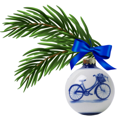 Heinen Delfts blauw Delfter blaue Weihnachtskugel verziert mit Fahrrad 7cm