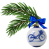 Heinen Delftware Delfts blauw met fiets gedecoreerde kerstbal 7cm