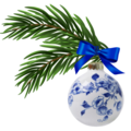 Heinen Delftware Delfts blauw gedecoreerde kerstbal 7cm Bloesem