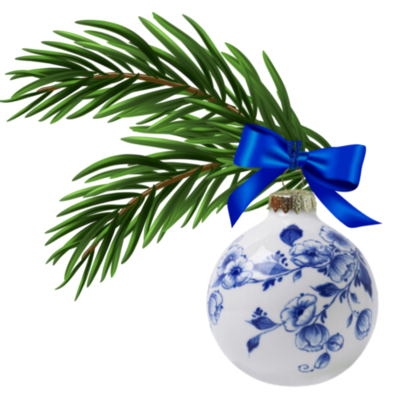 Heinen Delftware Delft blue decorated Christmas ball 7cm - Blossom