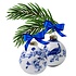Heinen Delfts blauw Set mit 2 Delfter-blauen, dekorierten Weihnachtskugeln, 7 cm, Blüte und Pfau