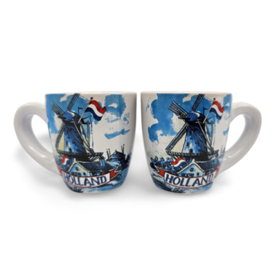 Typisch Hollands Espressomokjes - Geschenkset van  2 bekers Holland - Delfts blauw