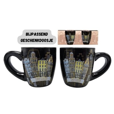 Typisch Hollands Espresso mugs - Gift set 2 cups facade houses Amsterdam