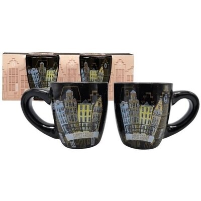 Typisch Hollands Espressotassen - Geschenkset 2 Tassen Fassade Häuser Amsterdam