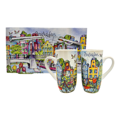 Ter Steege souvenirs Geschenkset van 2 koffiebekers - Amsterdam