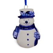 Typisch Hollands Kerstornament sneeuwman Delfts-blauw