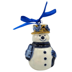 Matix Weihnachtsschmuck Schneemann Delfter Blau mit Gold