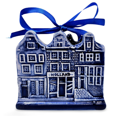 Typisch Hollands Kerstornament 3 huisjes Delfts-blauw