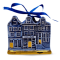 Matix Kerstornament 3 huisjes  Delfts-blauw met goud