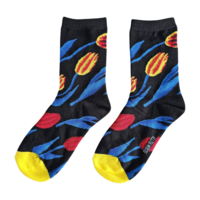 Holland sokken Damensocken - Tulpen - schwarz - Größe 36-41