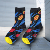 Holland sokken Damensocken - Tulpen (schwarz mit gelber Spitze) Größe 36-41