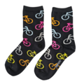 Typisch Hollands Damensocken – Fahrradmotiv – Schwarz mit neonfarbenen Fahrrädern