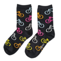 Typisch Hollands Damensocken - Radfahren - Schwarz mit neonfarbenen Fahrrädern